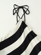 Women's Striped Halter Backless Midi Dress