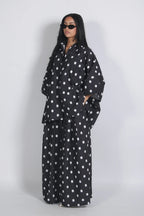 Autumn Women Clothing Retro Dots Loose Oversized Shirt Wide Leg Pants Two Piece Set