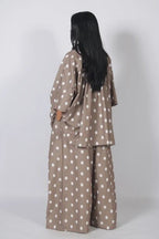 Autumn Women Clothing Retro Dots Loose Oversized Shirt Wide Leg Pants Two Piece Set