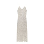 Silver Beaded Backless V-Neck Dress