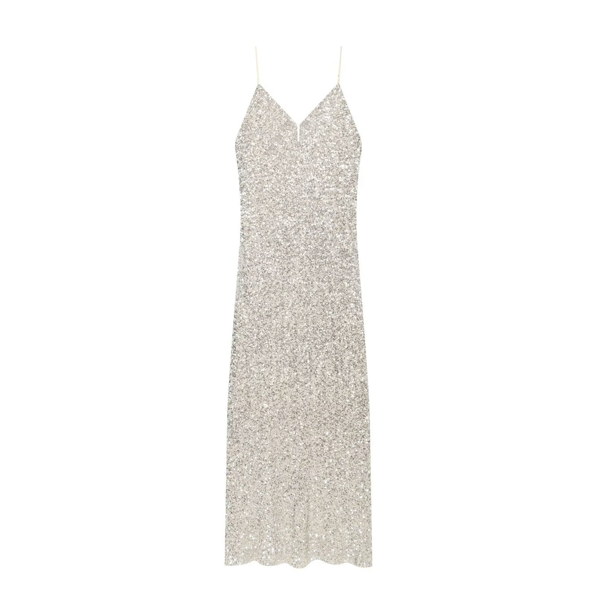 Silver Beaded Backless V-Neck Dress