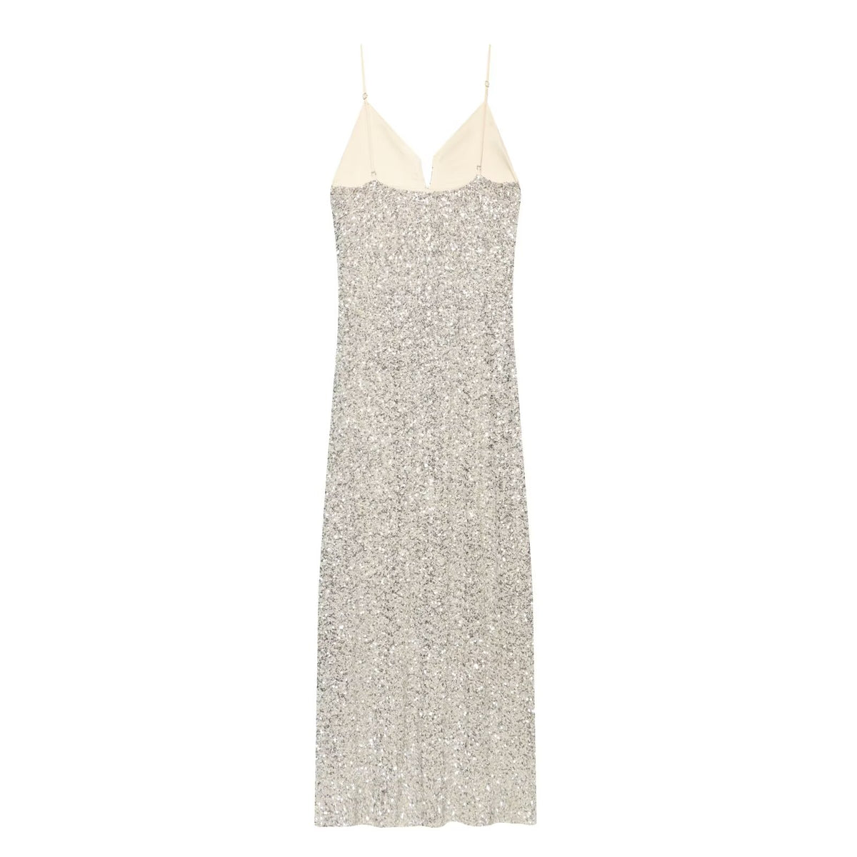 Silver Beaded Backless V-Neck Dress
