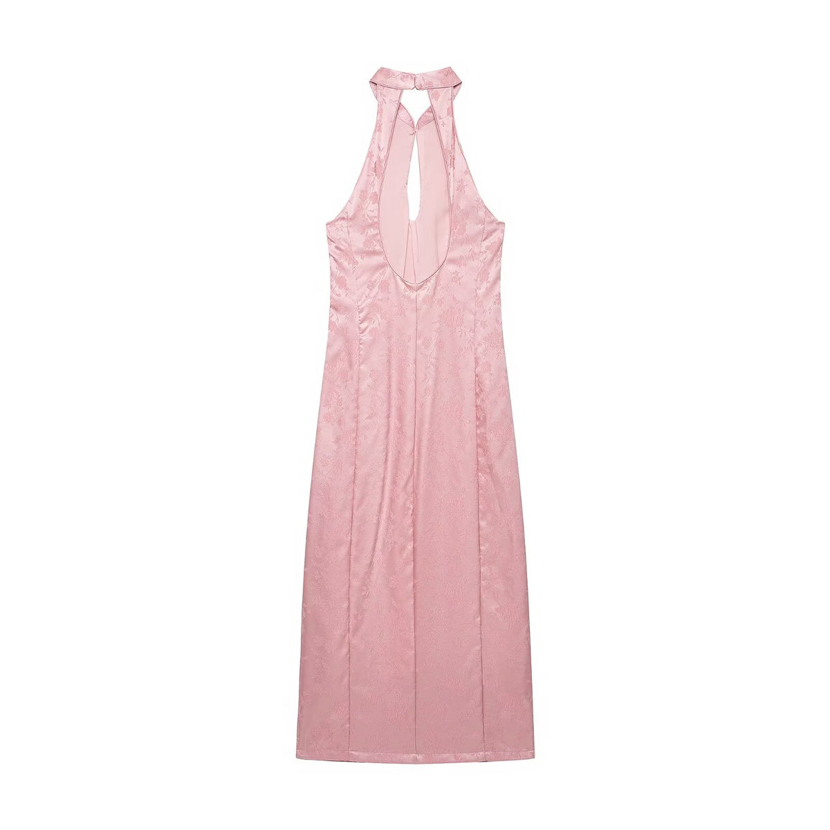 Pink Floral Jacquard Backless Midi Dress