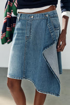 Asymmetric Denim Midi Skirt