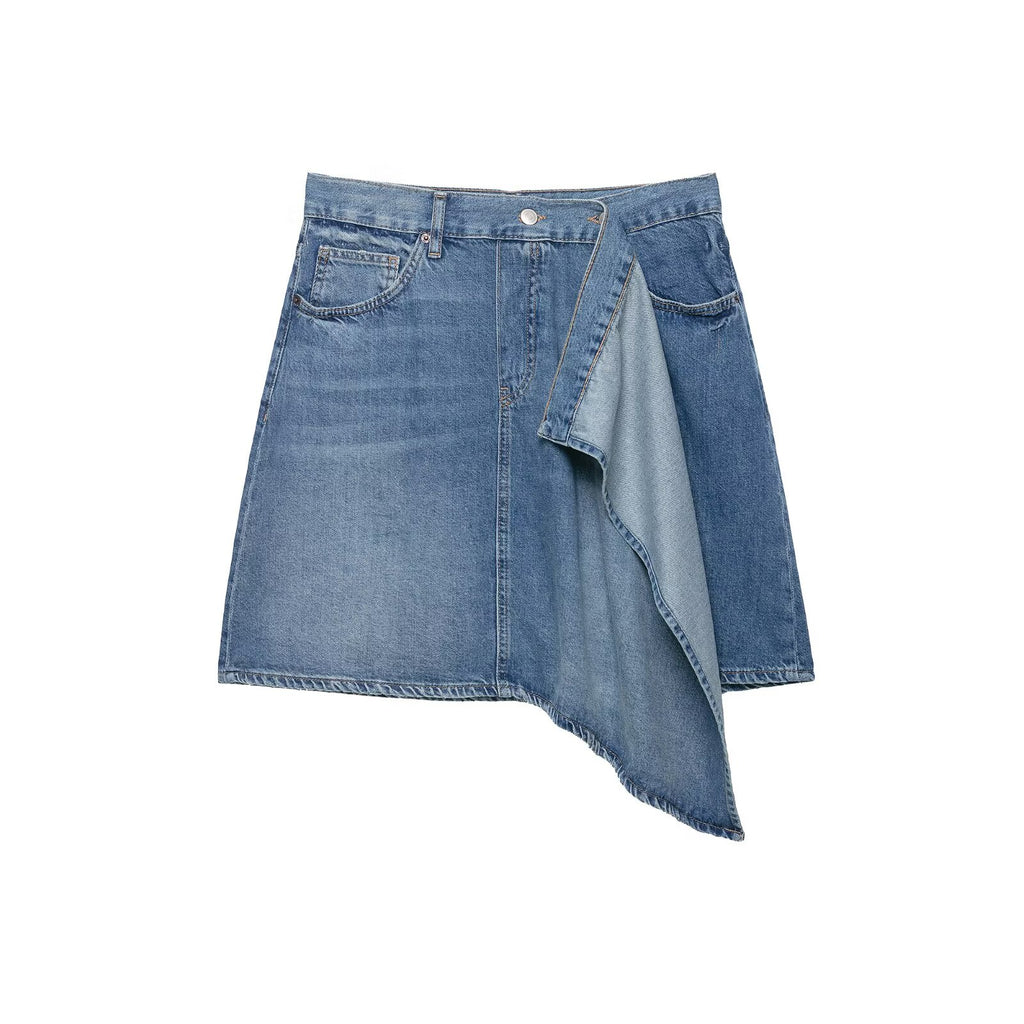 Asymmetric Denim Midi Skirt