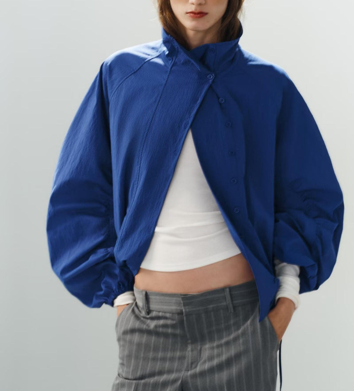 Stand-Collar Button Short Jacket
