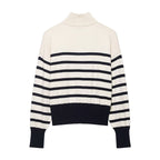 Striped High-Neck Zip Knit Sweater