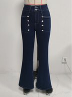 Women's High Waist Wash Skinny Jeans Double Breasted Stretch Pants