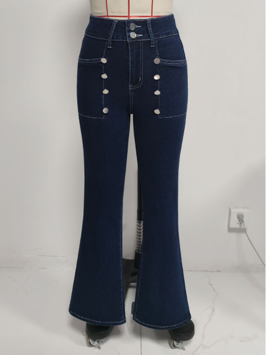 Women's High Waist Wash Skinny Jeans Double Breasted Stretch Pants
