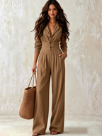 V-Neck Button-Front Jumpsuit