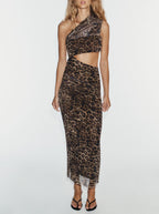 Leopard One-Shoulder Cutout Dress