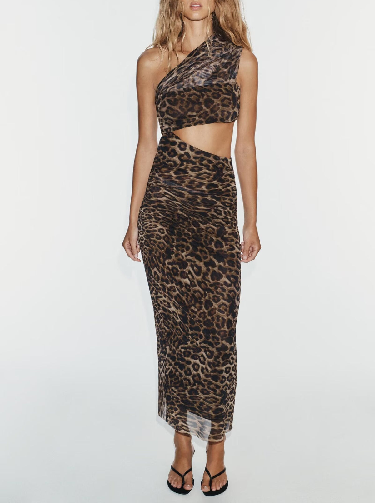 Leopard One-Shoulder Cutout Dress