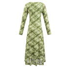 Round Neck Chic Slim Fit Long Sleeved Dress Retro Plaid Printed Mesh Maxi Dress