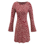 Women Clothing Vintage Polka Dot Long Sleeve Slim Dress Slip Skirt Set