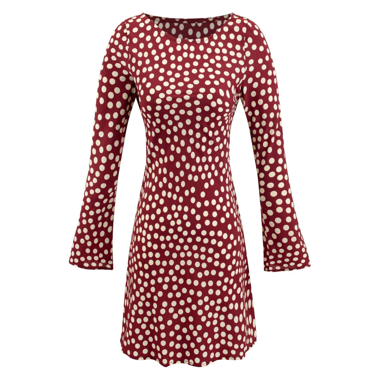 Women Clothing Vintage Polka Dot Long Sleeve Slim Dress Slip Skirt Set