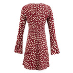 Women Clothing Vintage Polka Dot Long Sleeve Slim Dress Slip Skirt Set