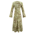 V neck Bell Sleeve Dress Retro V neck Slim Mid Length Vacation Dress