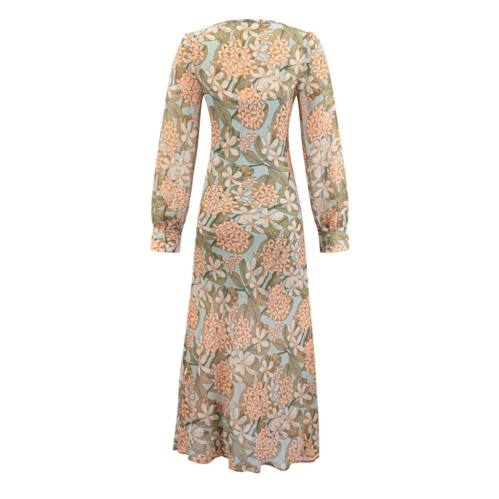 Floral V-Neck Chiffon Maxi Dress