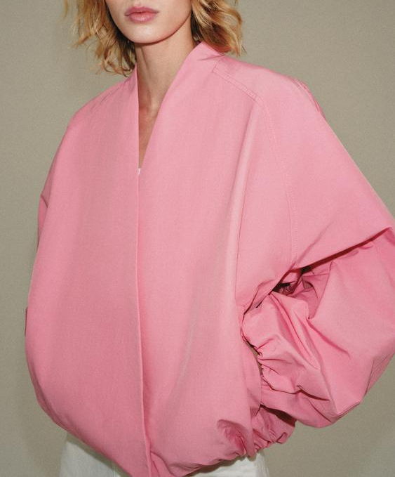 Pink V-Neck Bomber Jacket