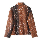 Women Clothing Autumn Winter Retro Deer Print Zipper Blazer Jacket