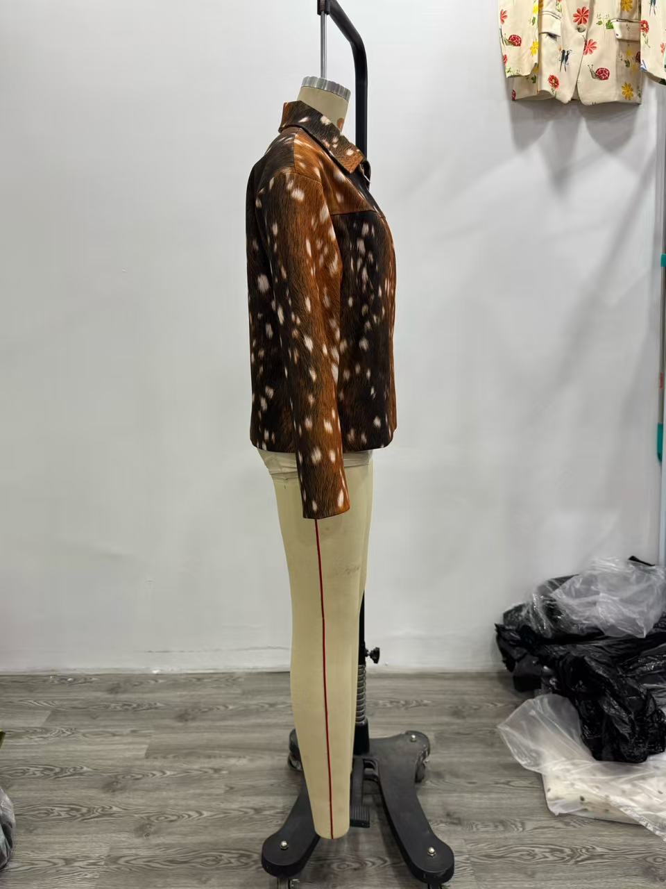 Women Clothing Autumn Winter Retro Deer Print Zipper Blazer Jacket
