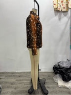 Women Clothing Autumn Winter Retro Deer Print Zipper Blazer Jacket