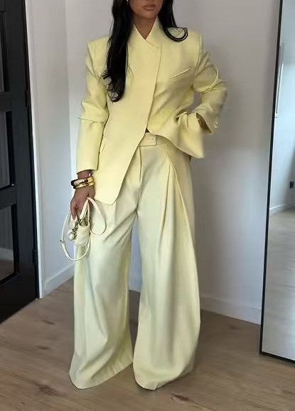 Women Clothing Autumn Office Stand Collar Long Sleeve Work Pant Two Piece Sets
