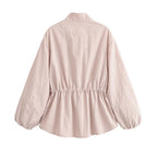 Women's Women Clothing All Match Solid Color Stand Up Collar Jacket