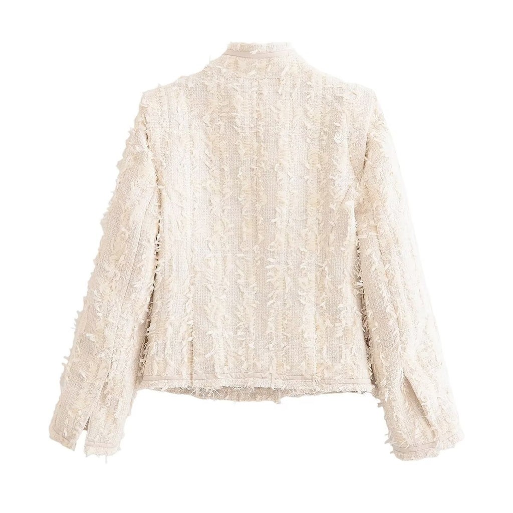 Fur-Collar Jacquard Cardigan Jacket