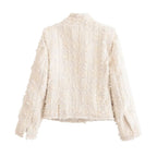 Fur-Collar Jacquard Cardigan Jacket