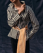 Women's Women Clothing Autumn Waist Stitching Belt Striped Shirt Top