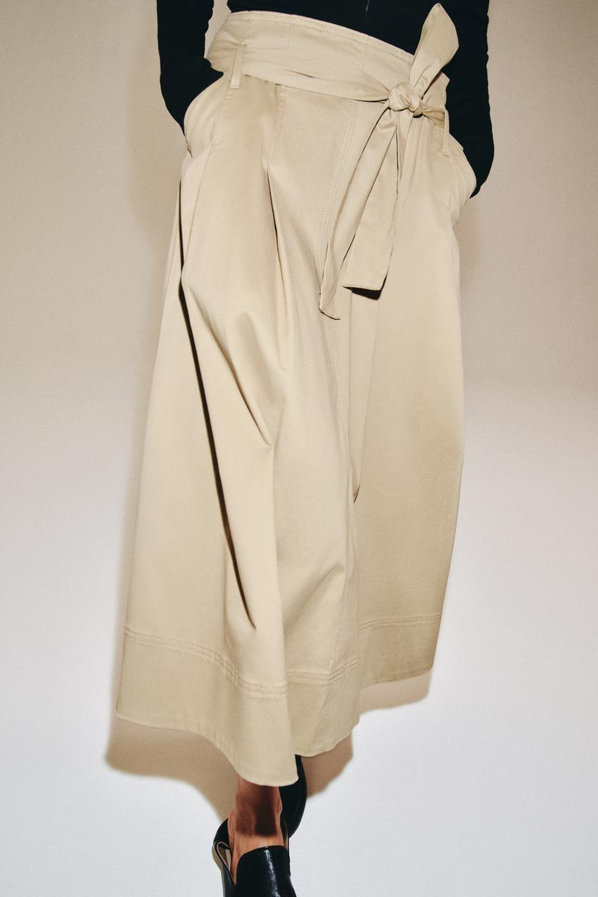 Women's Women Clothing Retro All Match Mid Waist Belt Pleated Midi Skirt