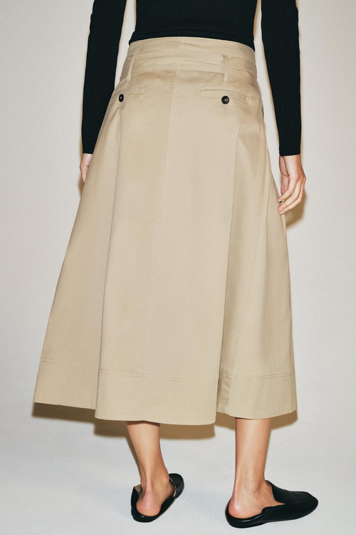 Women's Women Clothing Retro All Match Mid Waist Belt Pleated Midi Skirt