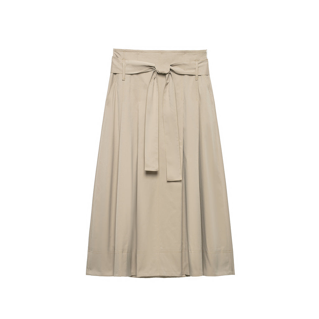 Women's Women Clothing Retro All Match Mid Waist Belt Pleated Midi Skirt