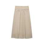 Women's Women Clothing Retro All Match Mid Waist Belt Pleated Midi Skirt