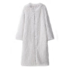 Women's Autumn Faux Fur Round Neck Artificial Wool Long Solid Color Coat Overcoat