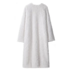 Women's Autumn Faux Fur Round Neck Artificial Wool Long Solid Color Coat Overcoat