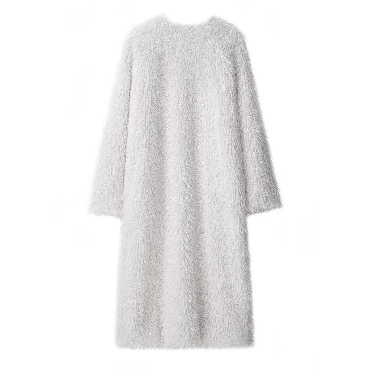 Women's Autumn Faux Fur Round Neck Artificial Wool Long Solid Color Coat Overcoat
