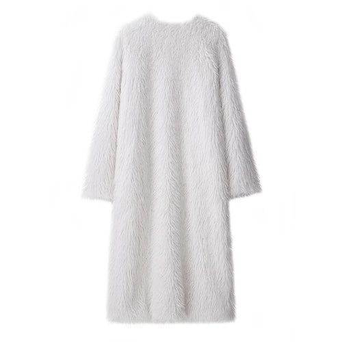 Women's Autumn Faux Fur Round Neck Artificial Wool Long Solid Color Coat Overcoat