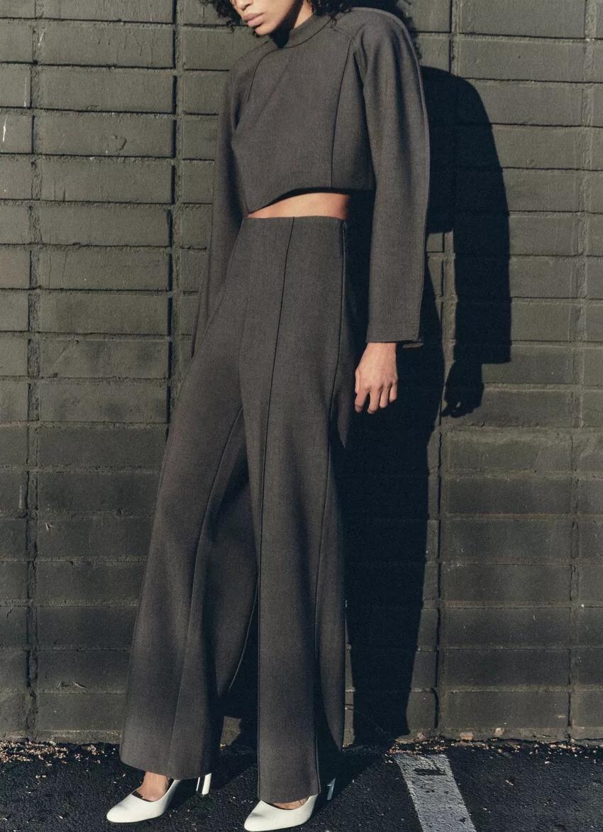 Women's Fluffy Suit Jacket & Straight-Leg Pants Set