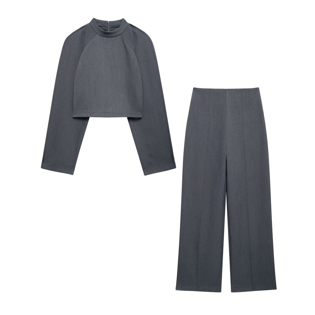 Women's Fluffy Suit Jacket & Straight-Leg Pants Set