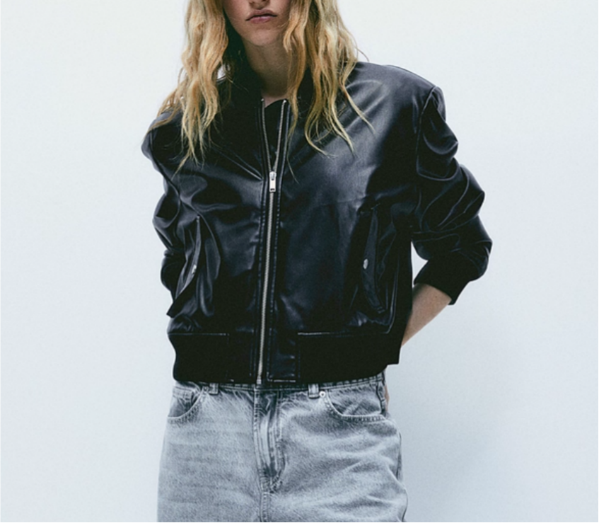 Women's Black Faux Leather Bomber Jacket