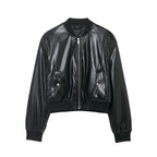 Women's Black Faux Leather Bomber Jacket