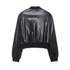 Women's Black Faux Leather Bomber Jacket