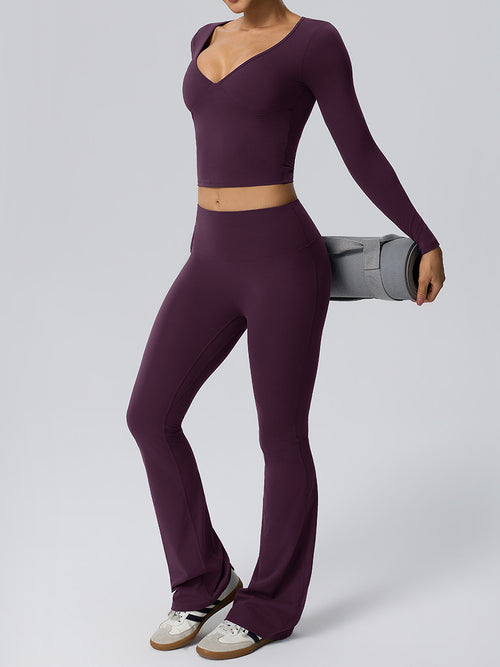 Sexy V neck Yoga Long Sleeve Nude Feel Quick Drying Double Sided Sanding with Chest Pad Sportswear Workout Top