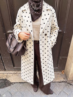 Women's Women Clothing Autumn Winter British Loose Thick Wide Polka Dot Woolen Printed Coat