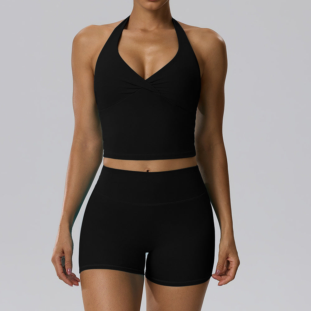 Women's V-Neck Yoga Vest & Shorts Two-Piece Set