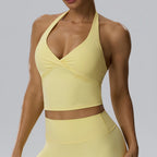 Women's Halter Yoga Vest Women Chest Pad Deep V Plunge Beauty Back High Elastic Breathability Sports Fitness Backless Top