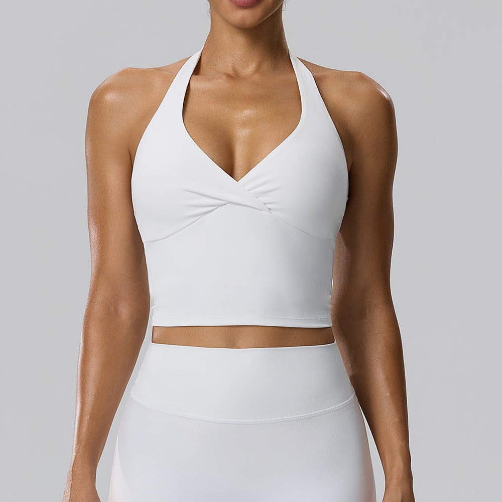 Women's Halter Yoga Vest Women Chest Pad Deep V Plunge Beauty Back High Elastic Breathability Sports Fitness Backless Top