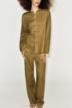 Women's Button Shirt & Straight-Leg Pants Set